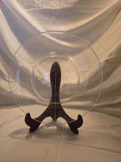 • 12.5" Vintage Ice-Textured Clear Glass Round Appetizer Platter
