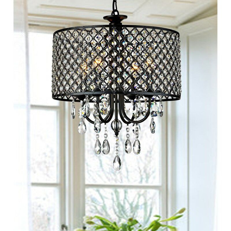 4 - Light Candle Style Drum Chandelier with Crystal Accents