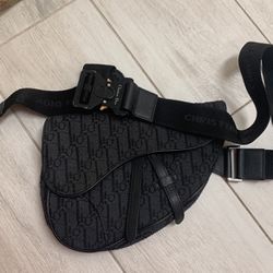 Men’s Christian Dior Black Oblique Jacquard Saddle Bag