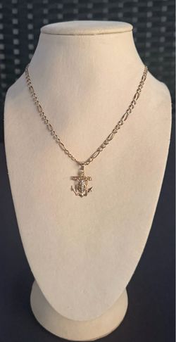 14K Solid Gold Figaro Chain + Anchor Cross Pendant ⚓️✝️ | 20” | 10.0g