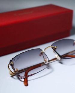 Gold Cartier Big C Sunglasses Grey Lens Buffalo Horn Glasses