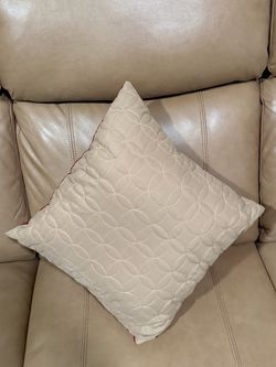 Double sided tan/red decorative pillow - 15 by 15 inches