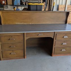 Mid Century Modern Desk / Work Bench With Hutch
