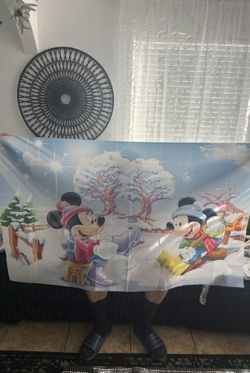 Winter Christmas Office Mickey Mouse Backdrop 
