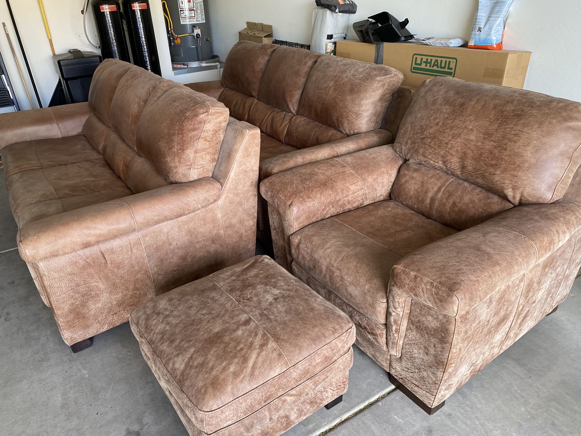 AFW Knox Italian All-Leather Sofa’s, Chair And Ottoman