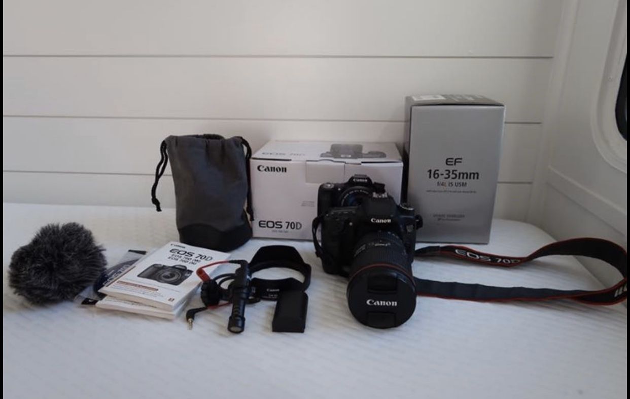 Canon DSLR 70D with a 16-35mm canon lens and Rode microphone