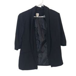 LAUREN CONRAD Womens Size  6 Black Blazer Jacket 3/4 Sleeve Open Front Career