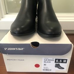 St. John’s Bay Black Leather Ankle Booties Size 6.5