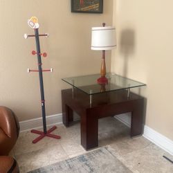 Wood End Table With Glass