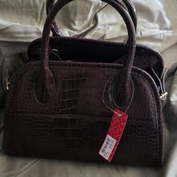 Kelly & Katie Mindy Satchel Dark Brown Croc Print