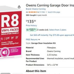 Owens Corning R-8 Garage Door Insulation Kit – Brand New