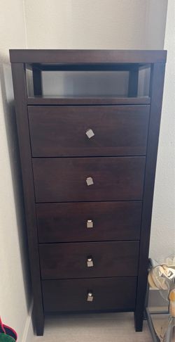 Dark Espresso Wood 5-Drawer Tall Chest / Storage Cabinet