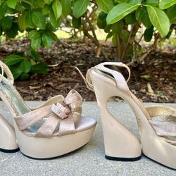 Wild Rose Platform Heels | 3D Cutout Nude Wedge | Size 10