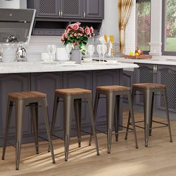26 inch Bar Stools Set of 4 Counter Height Stackable Bar Stool Backless Metal Barstools Rusty Counter Stools Indoor for Kitchen & Island&Dining Chairs