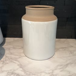Large White & Brown Jug Vase Fake Plants Home Decor 