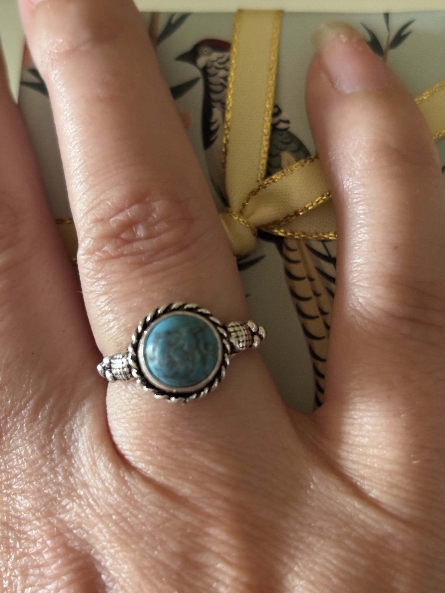 Sterling Silver Turquoise Gemstone Vintage Style Ring 7