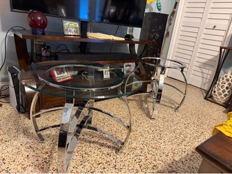 Silver glass side tables