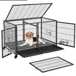 Yaheetech Stackable Dog Crate with Divider 43'' Rolling Heavy Duty Dog Cage with Open Top/ 2 Removable Trays for Small/Medium Dog

