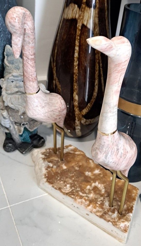 Marble Birds on a Onyx Base Office Or Home Decor Vintage Birds