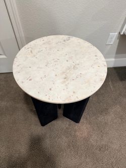 Modern Marble Top Accent Table | Organic Modern Side Table | Black Pedestal Base