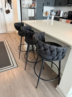 Set of 3 Black Braided Counter/Bar Stools