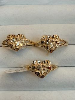 Gold Tone Heart Nugget Rings – Set of 3