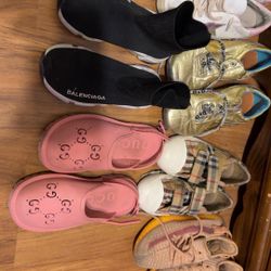 6 Pairs Of Kids Shoes, Gucci, Burberry, Yeezy And DG Sz 1 Asking 140