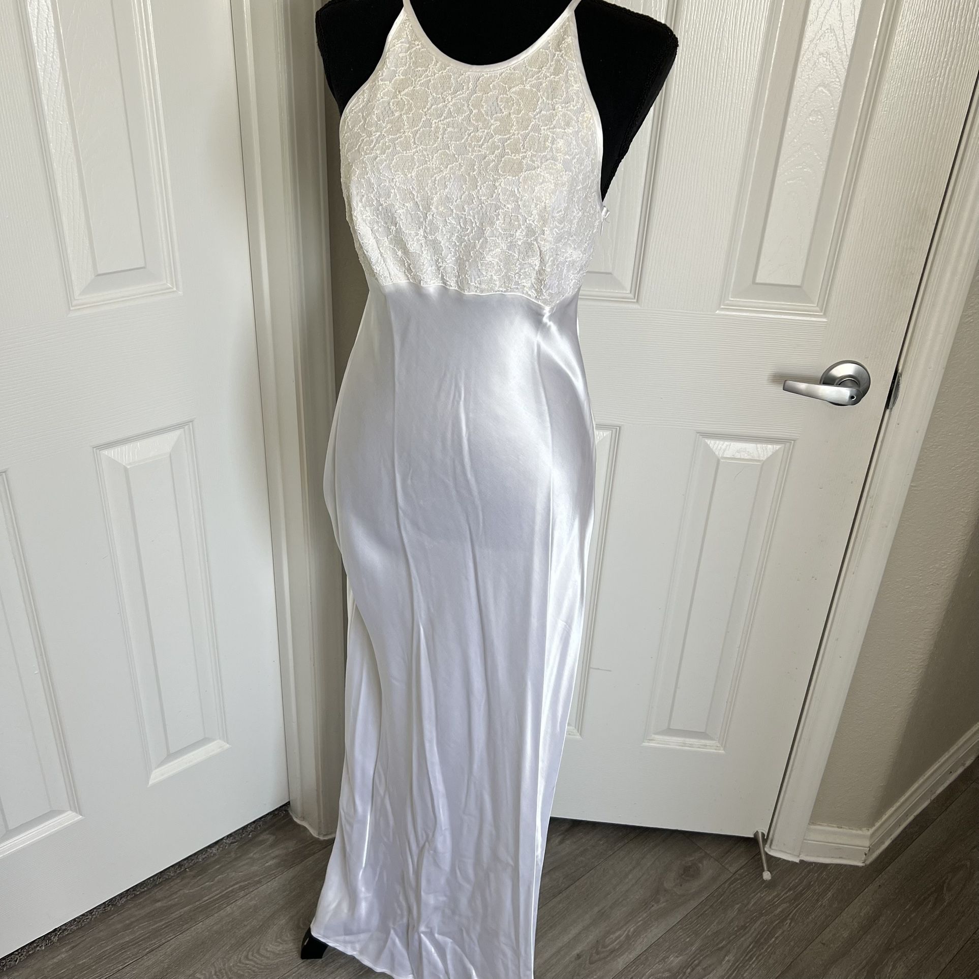 🌹Vintage Rampage White Dress w Iridescent Lace Floral Design Maxi Slip Dress Size 7