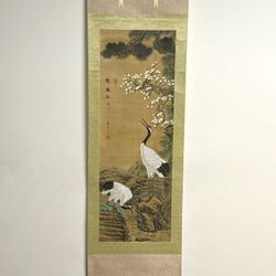 Hand-Painted Asian Hanging Scroll – Cranes & Plum Blossoms ($120) 