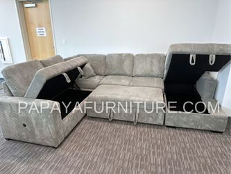 New! Large Sectional Sofa Bed, Plush Sectional Sofa Bed, Sleeper Sofa, Couch, Sectional, Grey Sectional Couch, Gray Sofa Bed,Corduroy Sleeper Sofa Bed