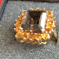 14K Smoky Quartz Citrine Ring New  Size 8.5