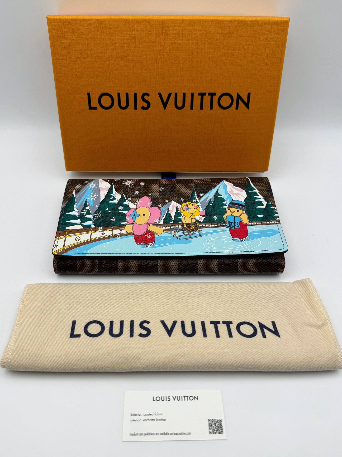 Louis Vuitton Limited Edition 2023 Christmas Vivienne Xmas Damier Ebene Pattern Coated Canvas Sarah Wallet