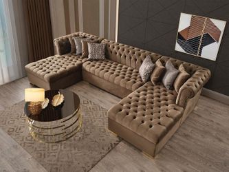 Ariana Brown Velvet Double Chaise 138" Sectional