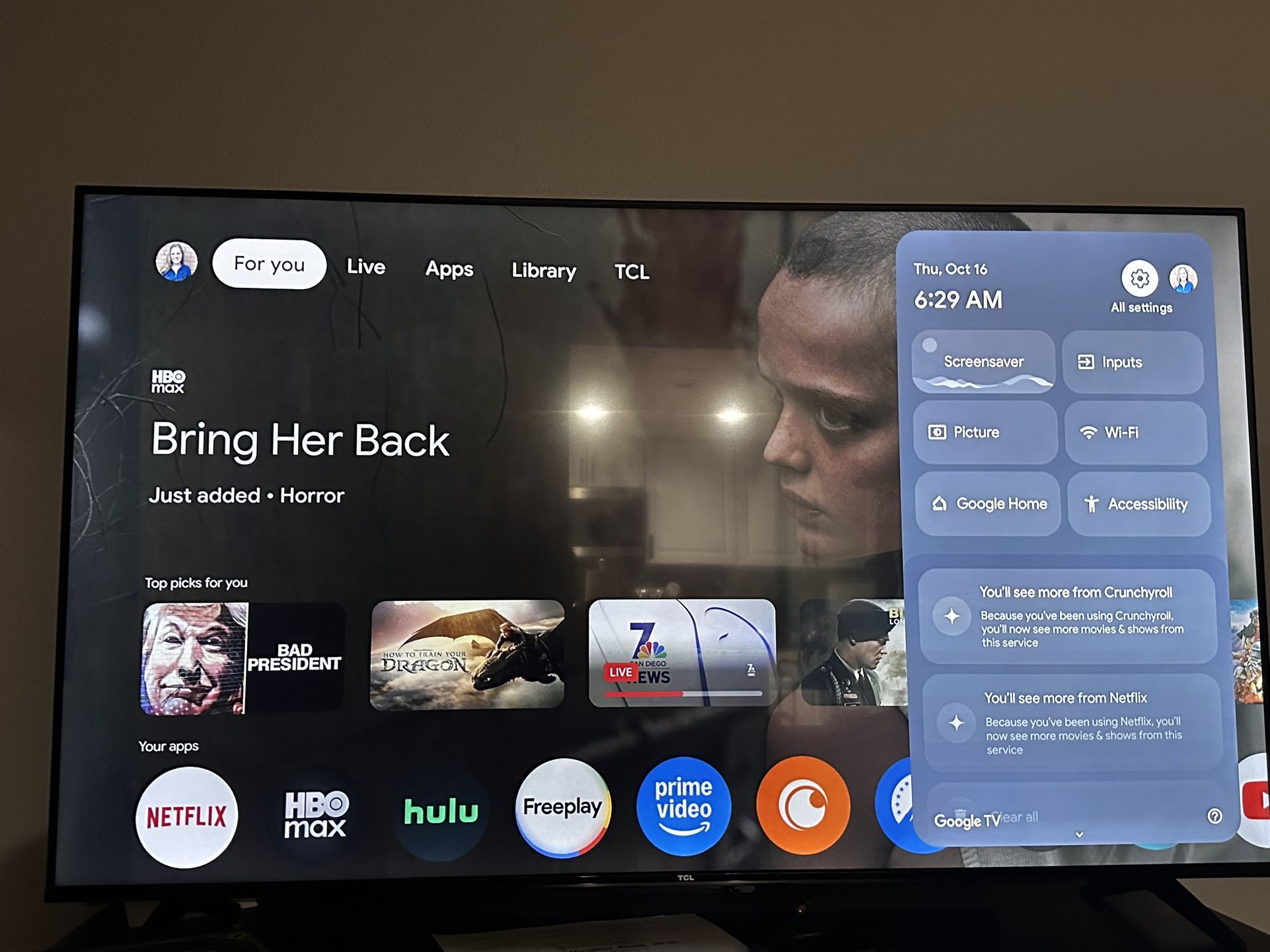TCL 55” 4K UHD TV For Sale - Like New