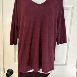 Express Burgundy V-Neck Top
