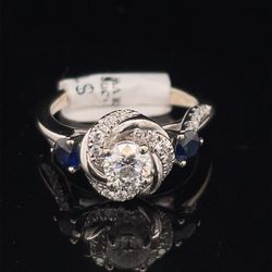 14KT White Gold GDR VW Sapphire Diamond Ring .6 CTW 4.30g Size 5 1/2 157689