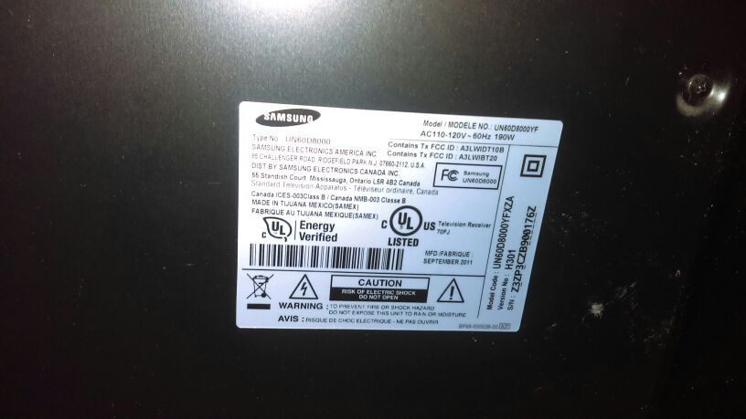 Samsung smart tv "3D" 60in model un60d8000yf