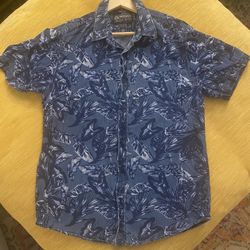 American Rag Tropical Leaf Lines Print Short Sleeve Button Down Shirt Size M