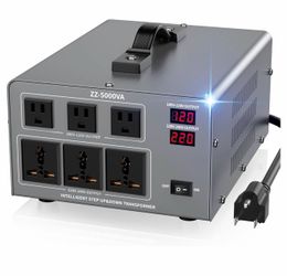 5000W Voltage Auto Converter Transformer, Heavy Duty Step Up/Down Power Converter 110/120/220/240V with 3 US Outlets,3 Universal Outlets,LED Display,w