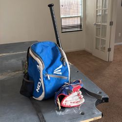 Baseball (T-ball) Bat, Glove & Backpack