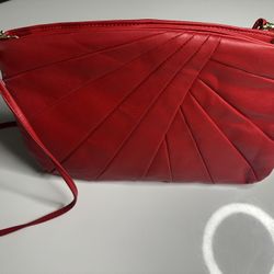 80s Vibe Elegant Red Pleated Purse with Thin Shoulder Strap