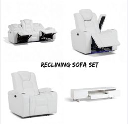 Sectional Couch Power Recliner Set – White - New