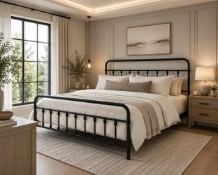 King bed Metal Platform Bed Frame, Victorian Headboard & Footboard
Metal Frame 800LBS|Noise-Free & Quiet|12.6-inch Under-Bed Storage|No Box Spring Nee