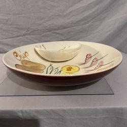 LA vintage mid century pottery hand painted chip and dip bowl