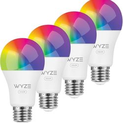 Wyze Smart Bulb Color, 1100 Lumen WiFi RGB and Tunable A19, Works with Alexa and Google, 4 Pack