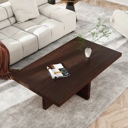 Modern Rectangle Wood Coffee Table Cocktail Table Walnut Finish