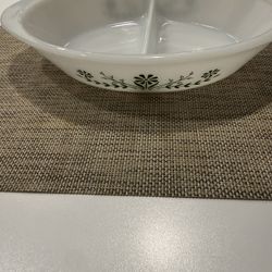Glassmaker Divided Casserole Dish Green Daisy Pattern