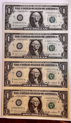 Uncut Sheet of Four 1985 $1 Bills – Collectible Currency