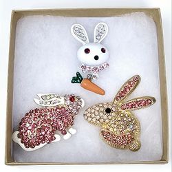 Set Of 3 Easter Bunny Brooches Pins New In Box 