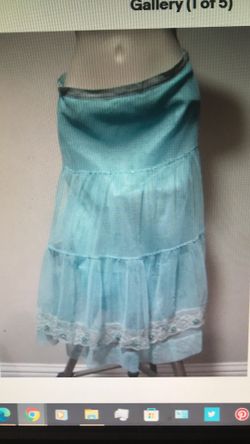 Women's Size Small Long Skirt Polyester Lace Light Blue & White Floral Fringe